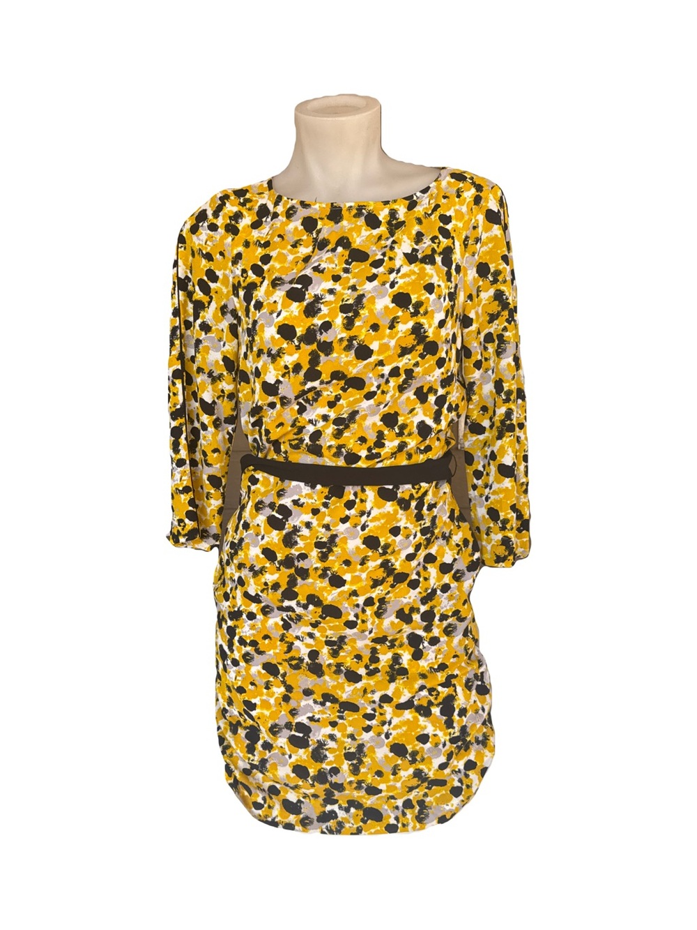 H&M Yellow and Black Floral Belted Long Sleeve Dress 2